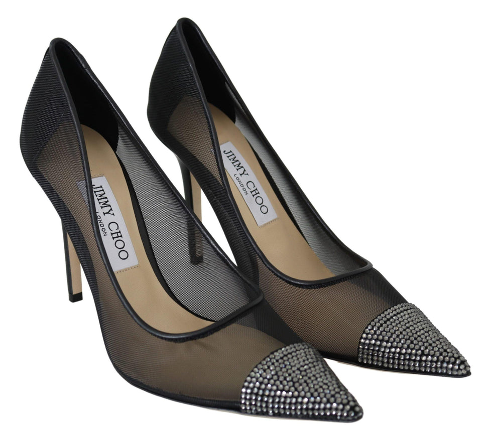 Jimmy Choo Black Mesh Amika 85 Diamond Pumps Shoes - Ellie Belle