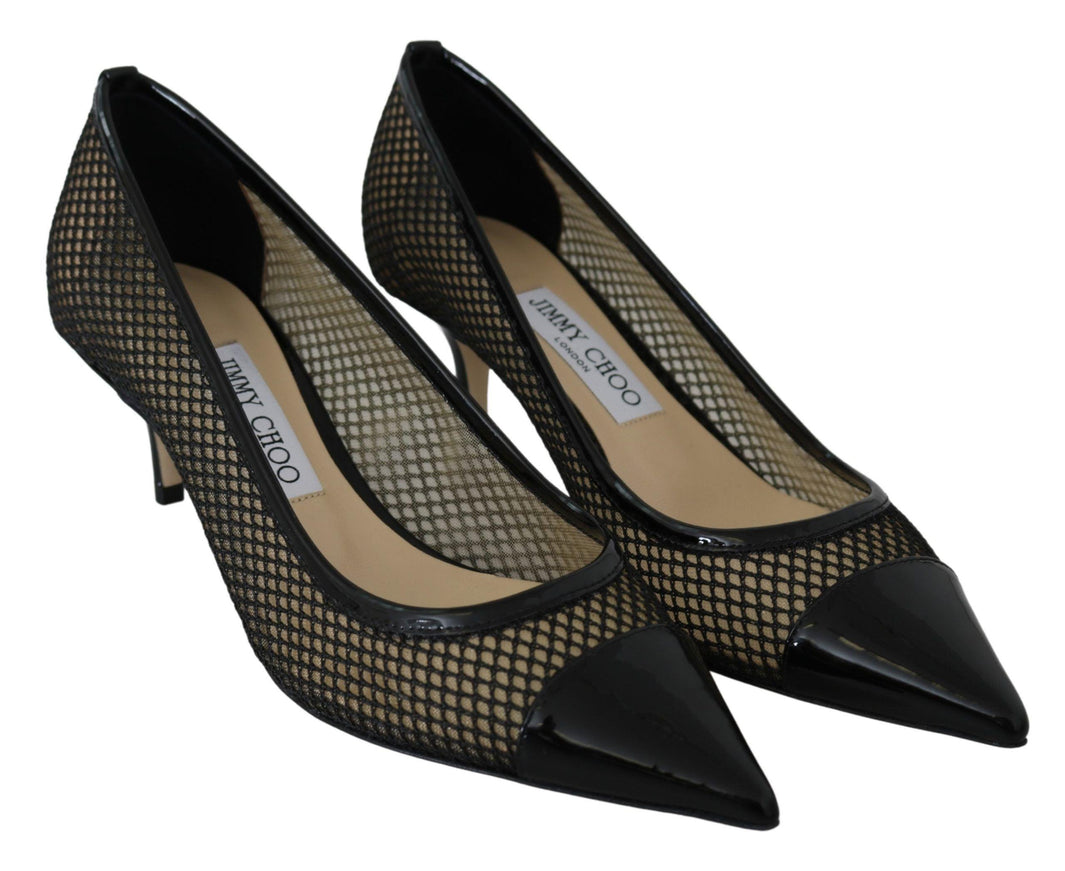 Jimmy Choo Black Mesh and Leather Amika 50 Pumps - Ellie Belle