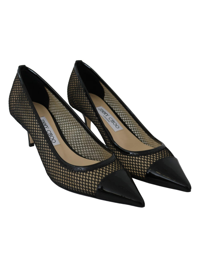 Jimmy Choo Black Mesh and Leather Amika 50 Pumps Shoes - Ellie Belle