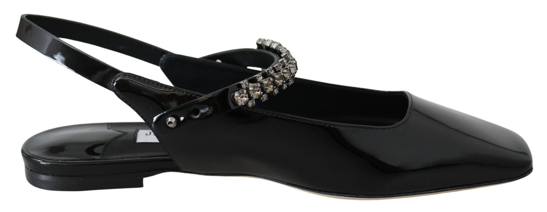 Jimmy Choo Black Patent Leather Mahdis Flat Shoes - Ellie Belle