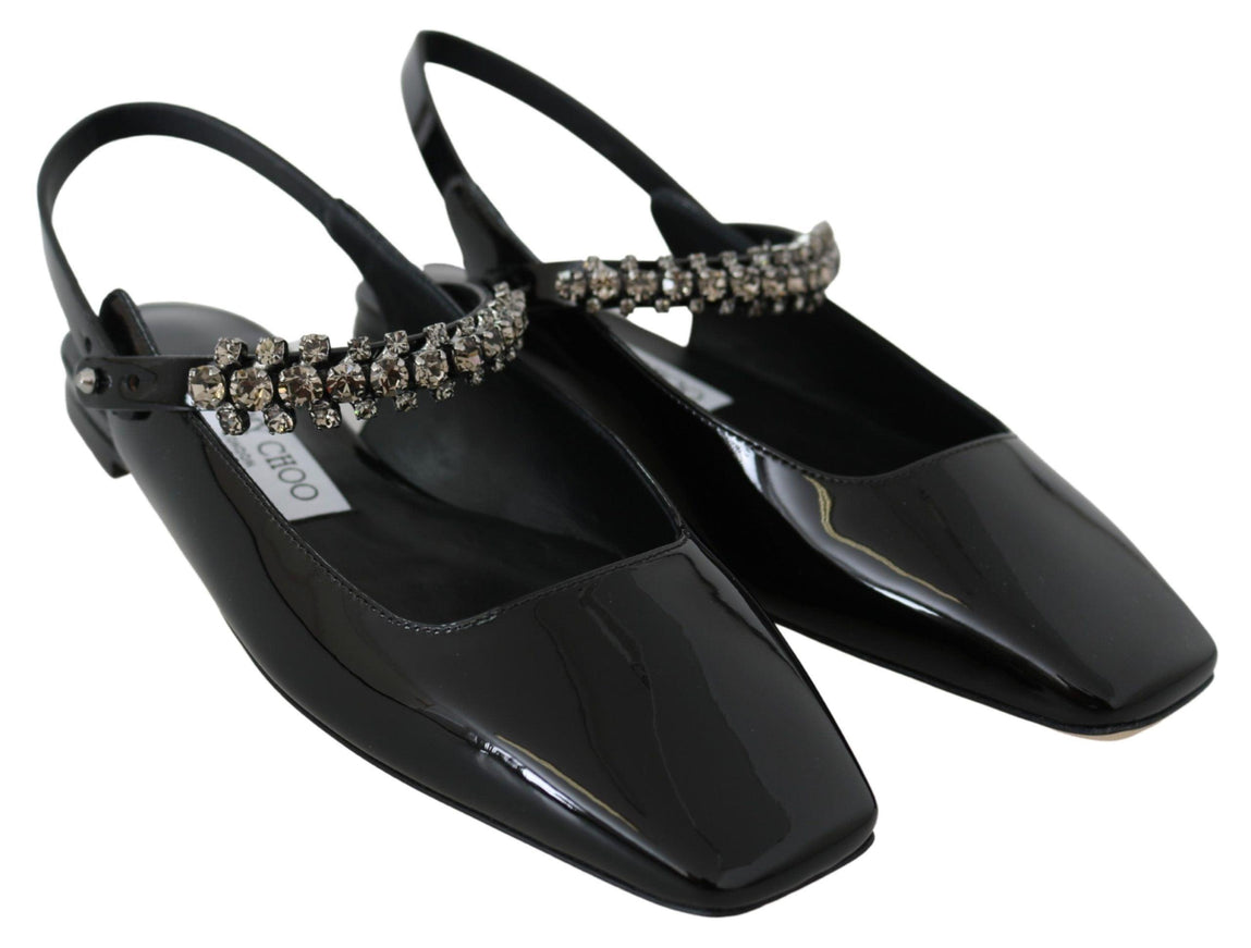 Jimmy Choo Black Patent Leather Mahdis Flat Shoes - Ellie Belle