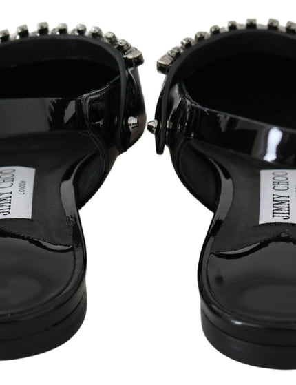 Jimmy Choo Black Patent Leather Mahdis Flat Shoes - Ellie Belle