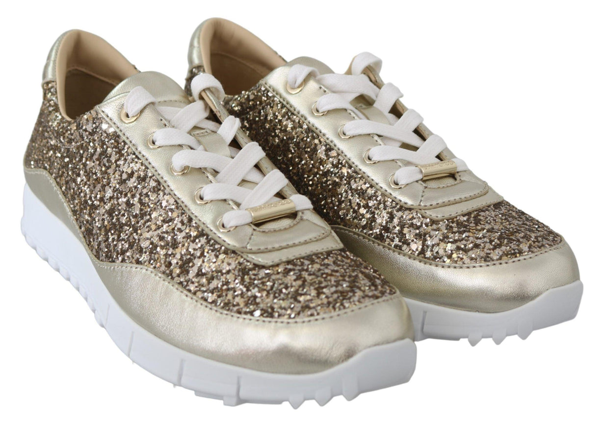 Jimmy Choo Gold Leather Antique Monza Sneakers - Ellie Belle