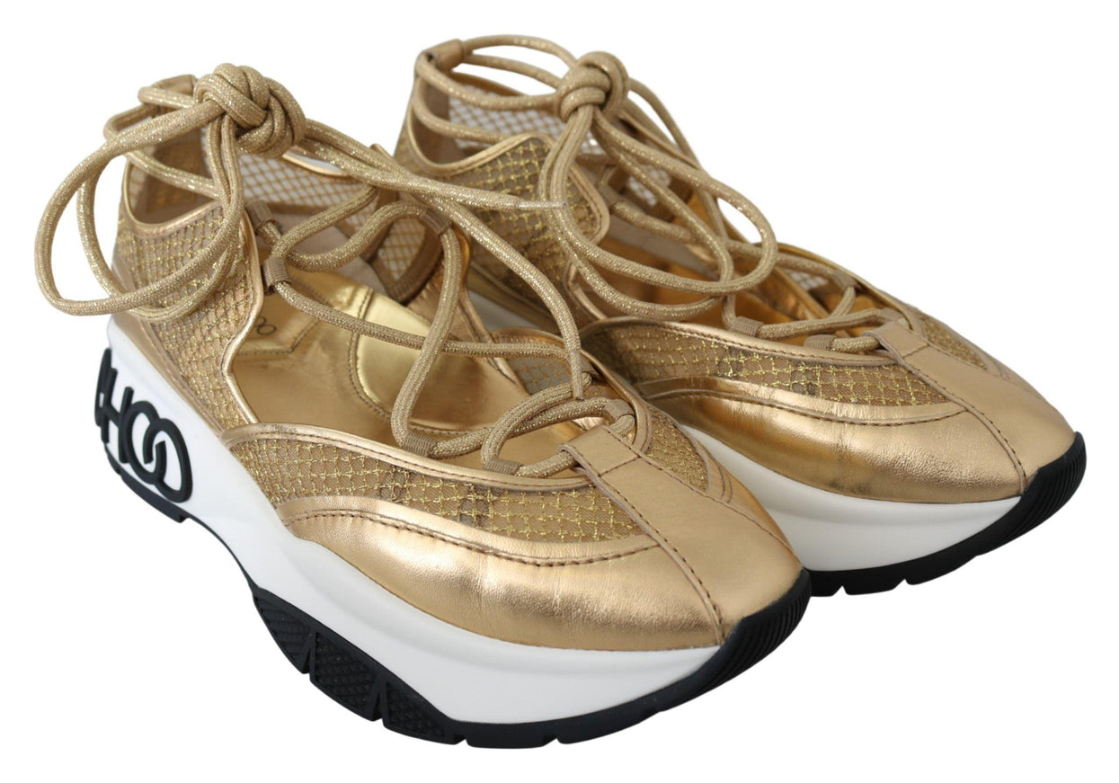 Jimmy Choo Gold Mesh Leather Michigan Sneakers - Ellie Belle