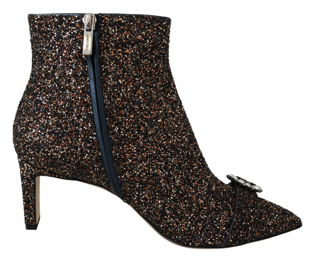 Jimmy Choo Mix Fabric Glitter Leather Hanover 65 Boots Shoes - Ellie Belle