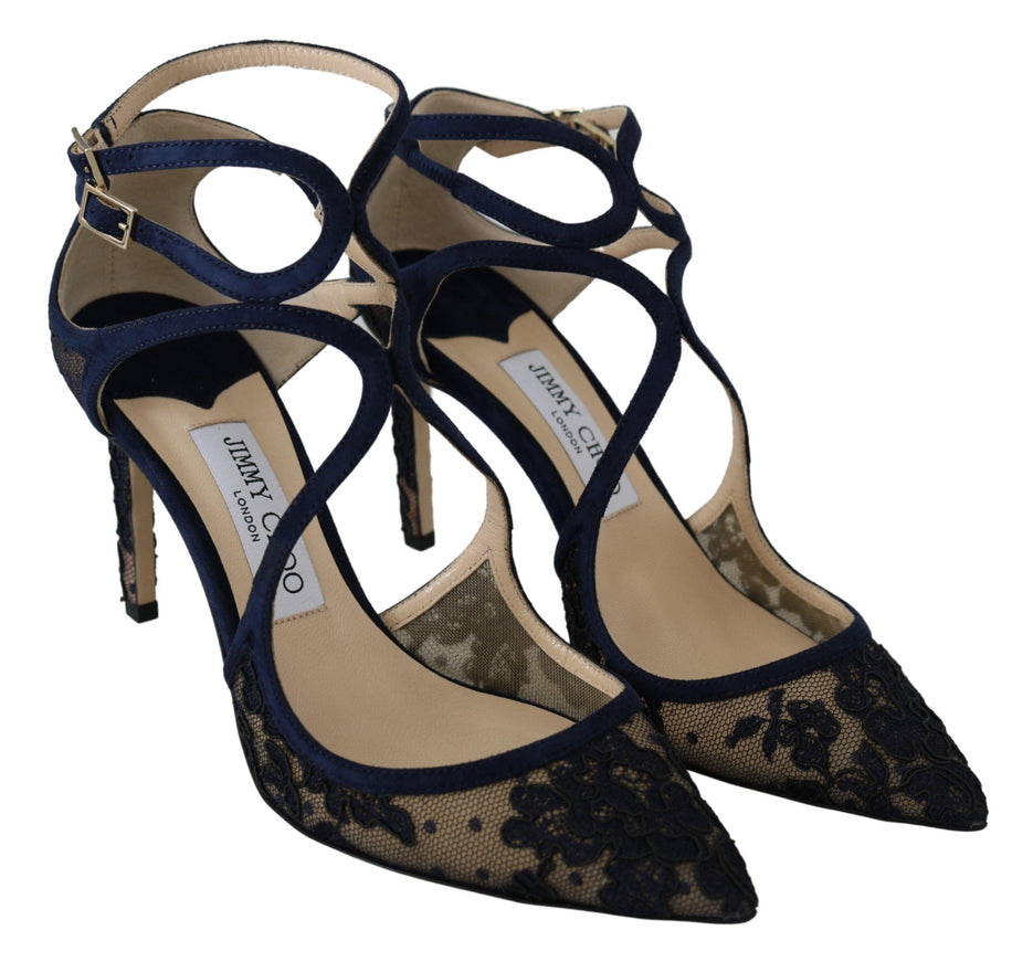 Jimmy Choo Navy Blue Lancer 85 Sandals Pumps - Ellie Belle