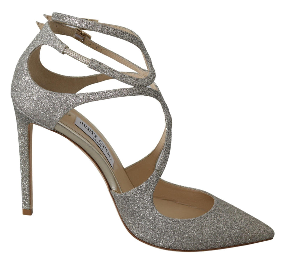 Jimmy Choo Platinum Ice Leather Lancer 100 Pumps Shoes - Ellie Belle