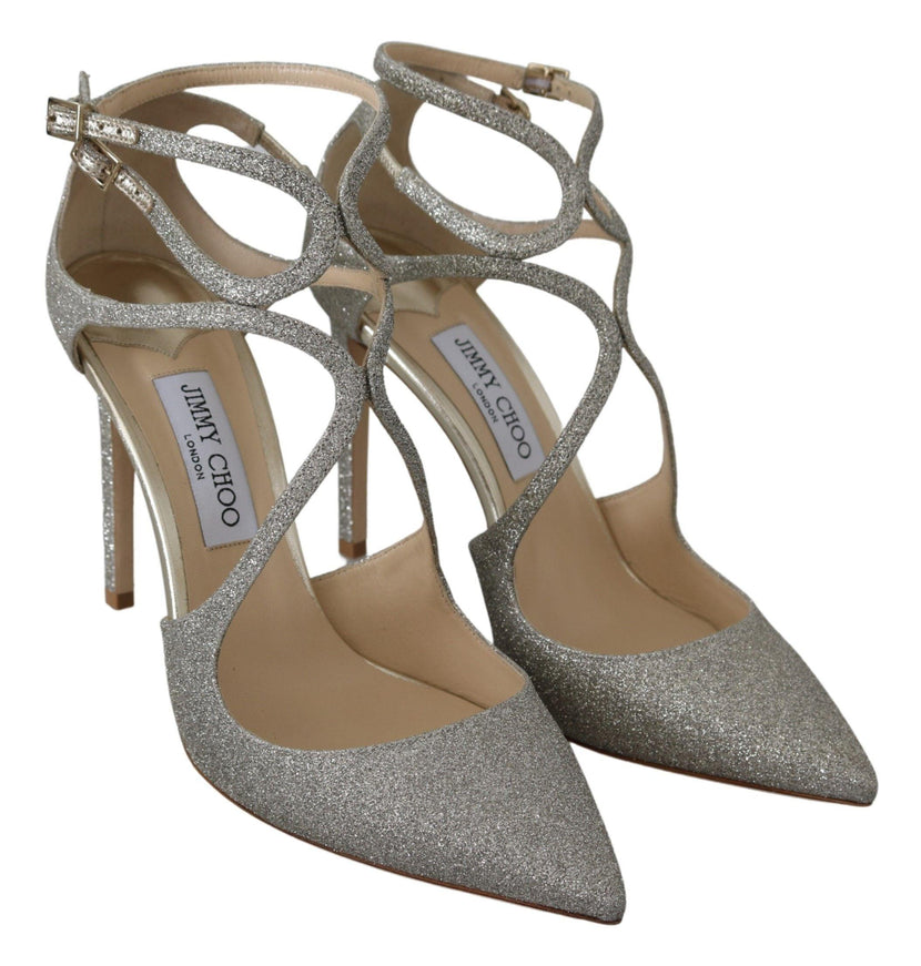 Jimmy Choo Platinum Ice Leather Lancer 100 Pumps Shoes - Ellie Belle