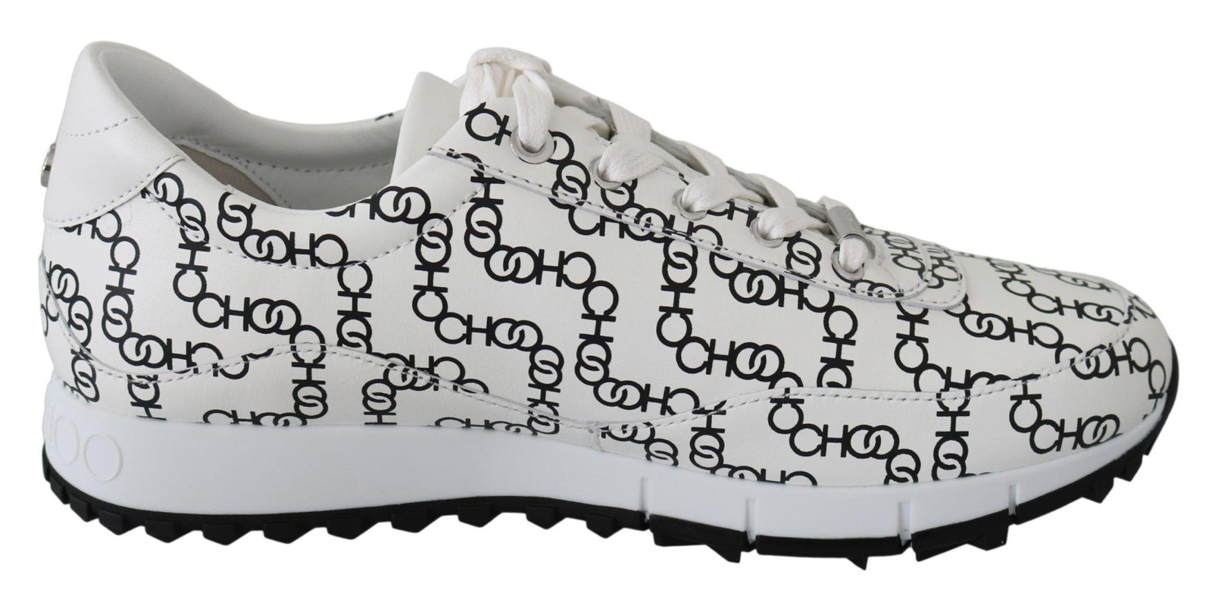 Jimmy Choo White and Black Leather Monza Sneakers - Ellie Belle