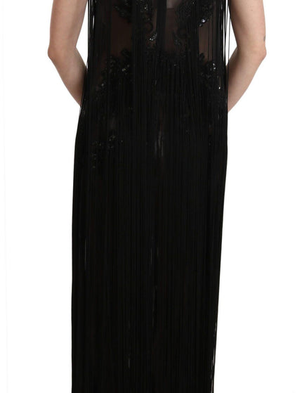 John Richmond Black Silk Beaded Sequined Sheer Dress - Ellie Belle