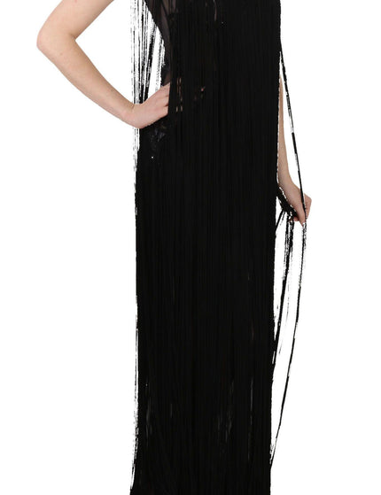 John Richmond Black Silk Beaded Sequined Sheer Dress - Ellie Belle