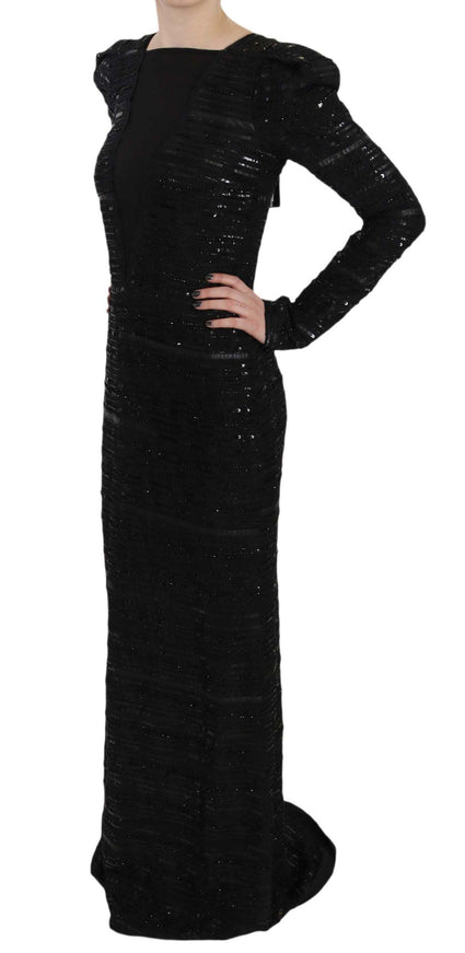 John Richmond Black Silk Full Length Sequined Gown Dress