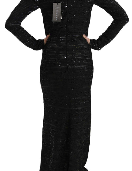 John Richmond Black Silk Full Length Sequined Gown Dress - Ellie Belle