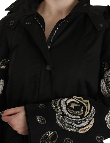 John Richmond Floral Sequined Beaded Hooded Jacket Coat - Ellie Belle