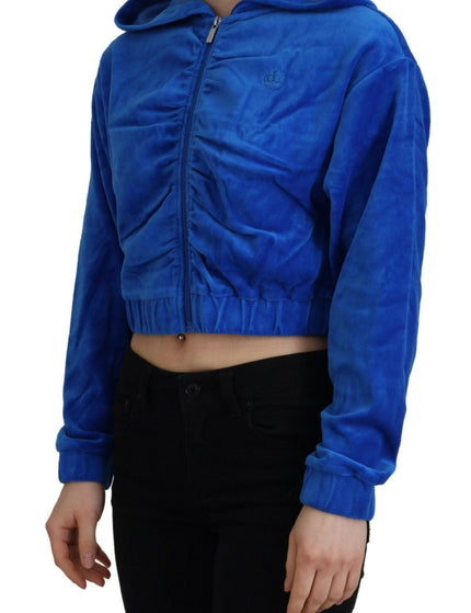 Juicy Couture Blue Cotton Full Zip Cropped Hooded Sweatshirt Sweater - Ellie Belle