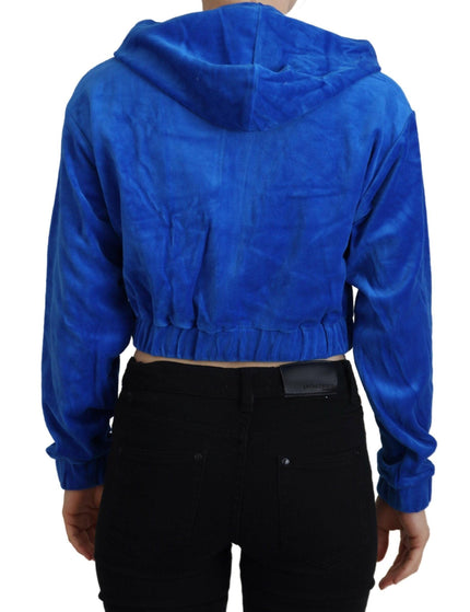 Juicy Couture Blue Cotton Full Zip Cropped Hooded Sweatshirt Sweater - Ellie Belle
