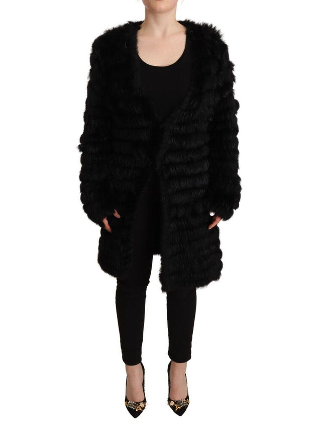 Just Cavalli Black Rabbit Fur Cardigan Long Sleeves Jacket - Ellie Belle
