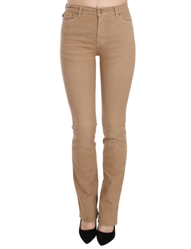 Just Cavalli Brown Cotton Stretch Mid Waist Skinny Trousers Pants - Ellie Belle