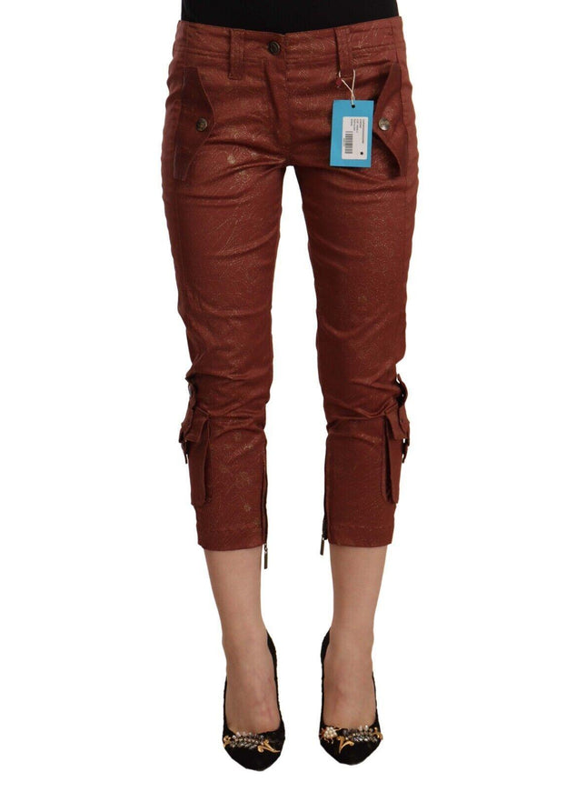 Just Cavalli Brown Lurex Mid Waist Cotton Cropped Capri Pants - Ellie Belle