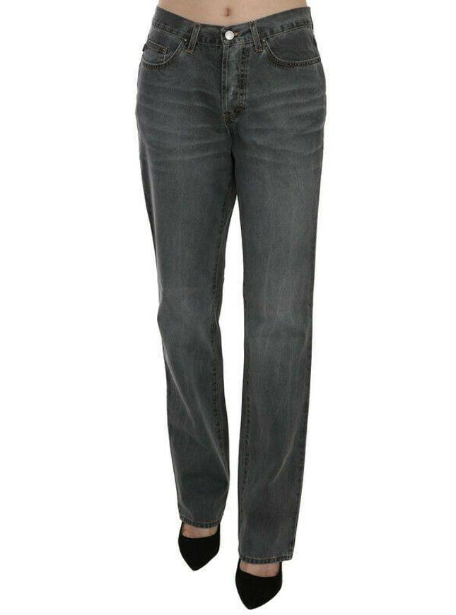 Just Cavalli Gray Washed Mid Waist Straight Denim Pants Jeans - Ellie Belle