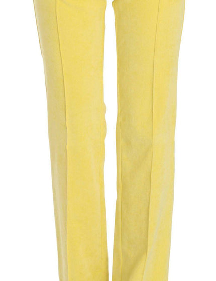 Just Cavalli Yellow Corduroy Mid Waist Straight Trousers Pants - Ellie Belle