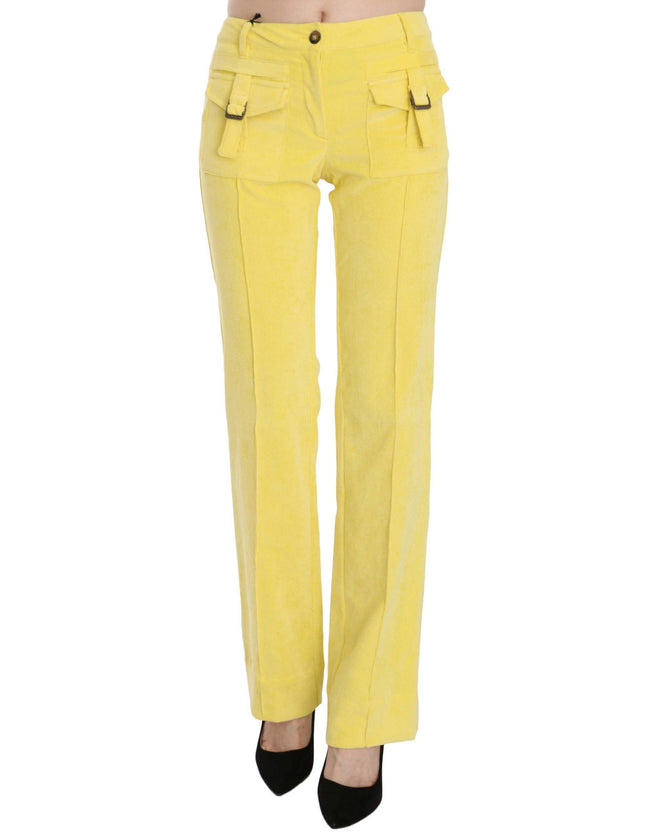 Just Cavalli Yellow Corduroy Mid Waist Straight Trousers Pants - Ellie Belle