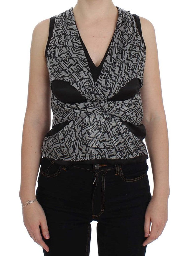 Karl Lagerfeld Gray Black Silk Blouse Top