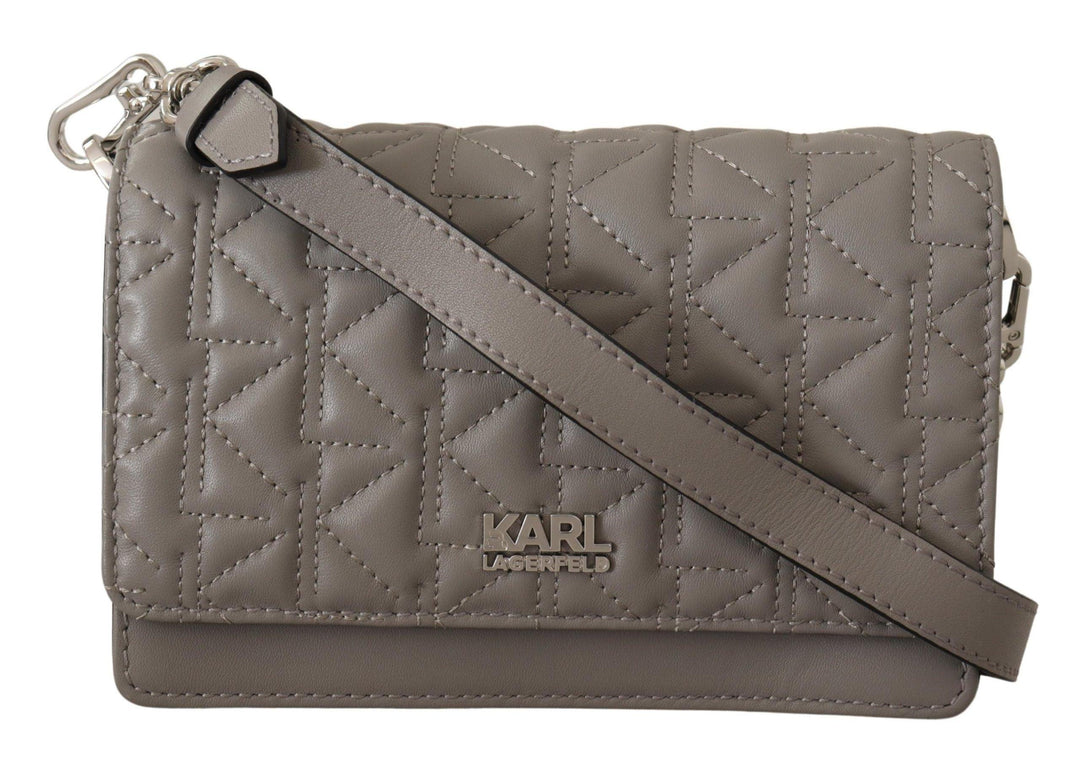 Karl Lagerfeld Light Grey Leather Crossbody Bag - Ellie Belle