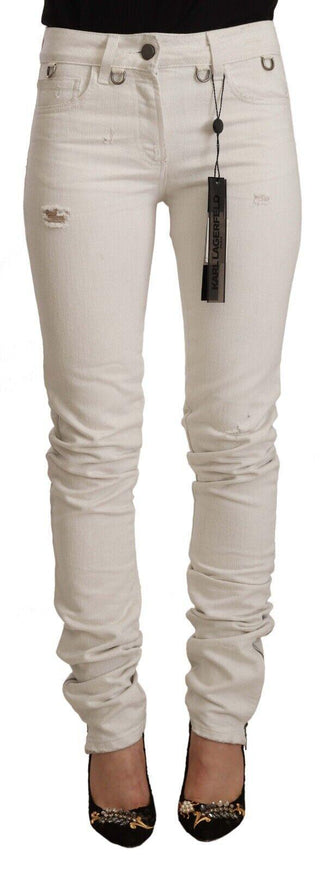 Karl Lagerfeld White Mid Waist Cotton Denim Slim Fit Jeans - Ellie Belle