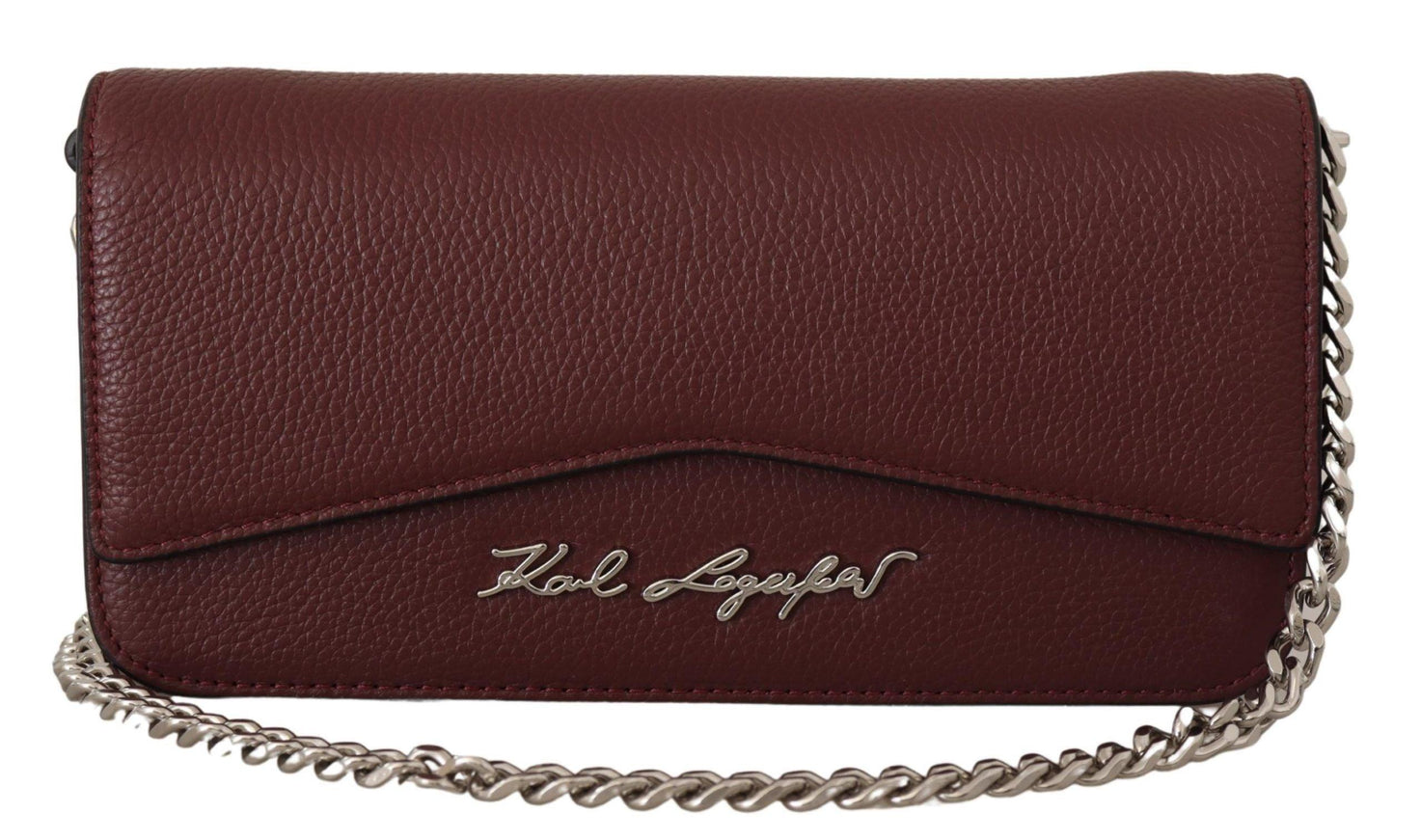 Karl Lagerfeld Wine Leather Evening Clutch Bag - Ellie Belle