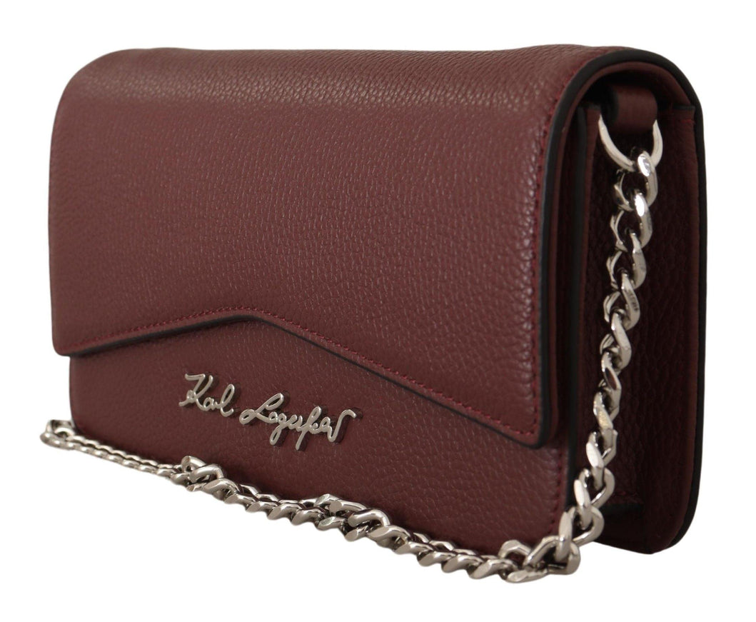 Karl Lagerfeld Wine Leather Evening Clutch Bag - Ellie Belle