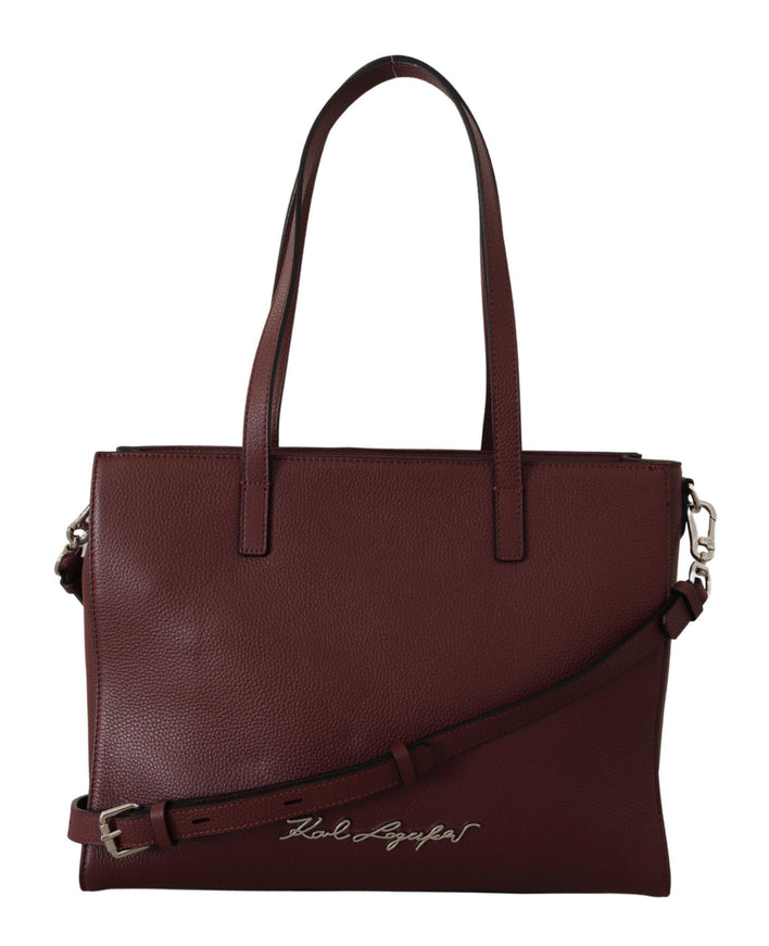 Karl Lagerfeld Wine Pebble Leather Tote Bag - Ellie Belle