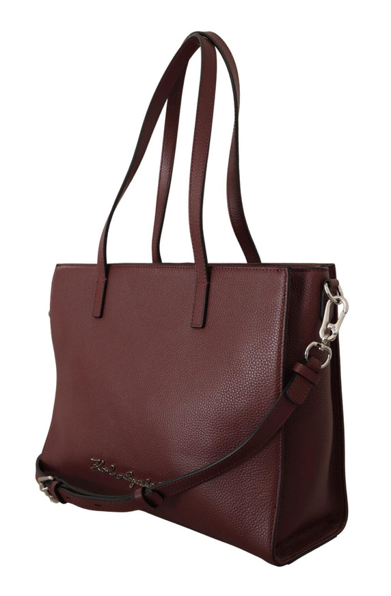 Karl Lagerfeld Wine Pebble Leather Tote Bag - Ellie Belle