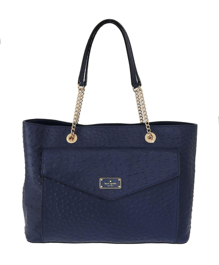 Kate Spade Blue Leather Halsey la vita Ostrich Handbag - Ellie Belle