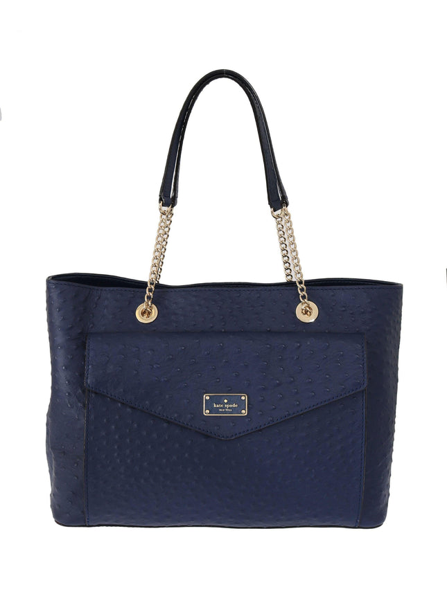 Kate Spade Blue Leather Halsey la vita Ostrich Handbag - Ellie Belle