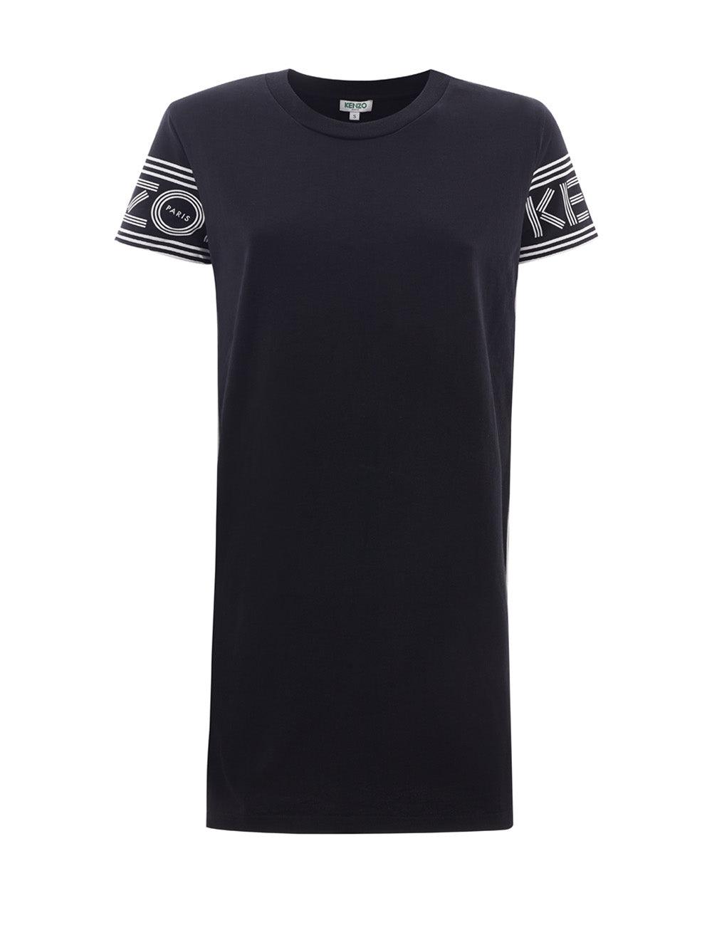 Kenzo Black Cotton T-Shirt - Mini Dress with Logo on Sleeves - Ellie Belle