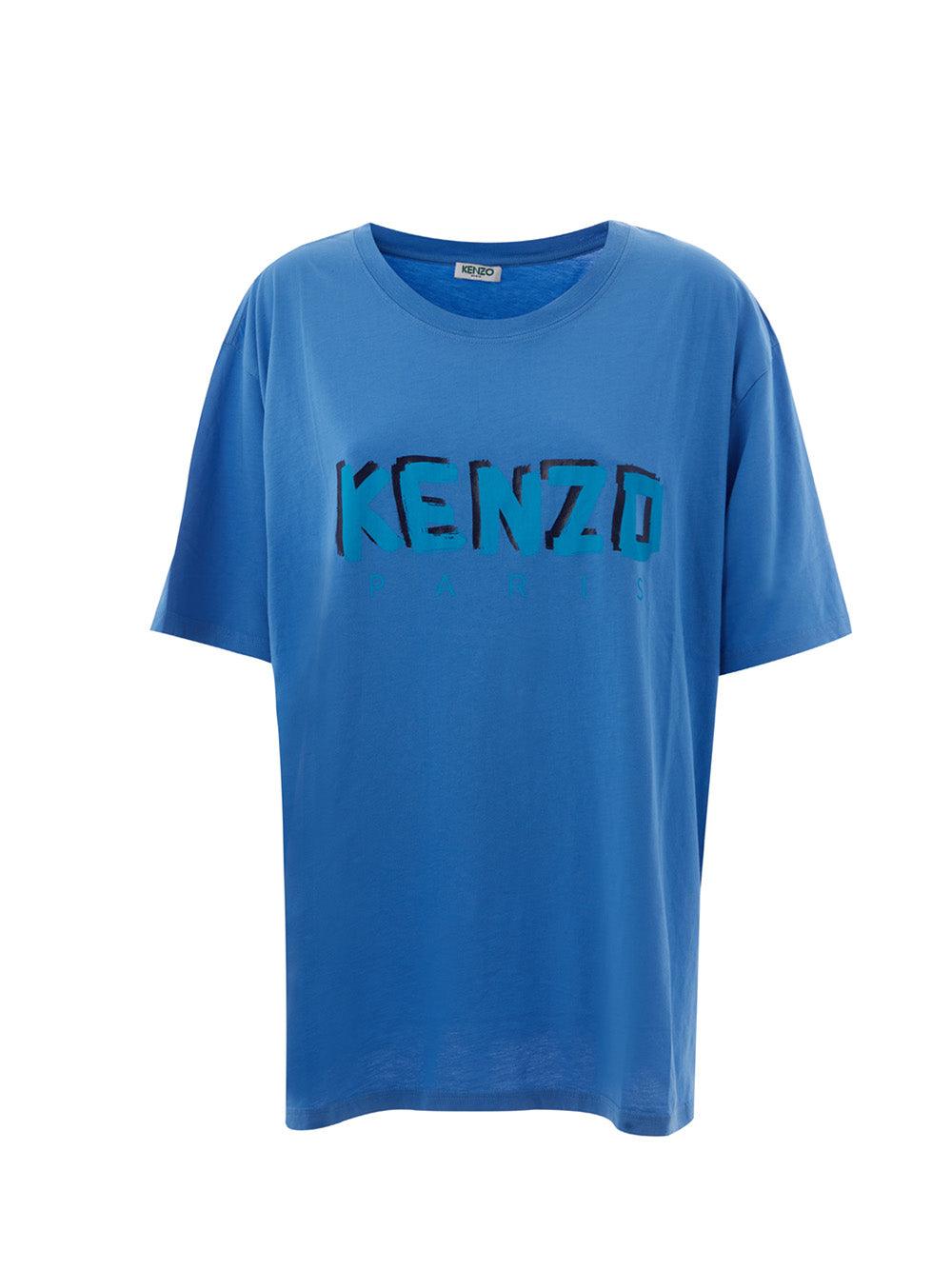 Kenzo Blue Cotton T-Shirt with Contrasting Painting Logo - Ellie Belle