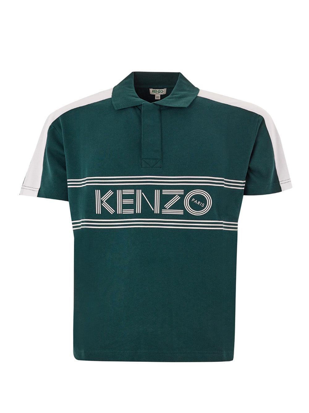 Kenzo Green Piquet Cotton Polo with Front Iconic Logo - Ellie Belle