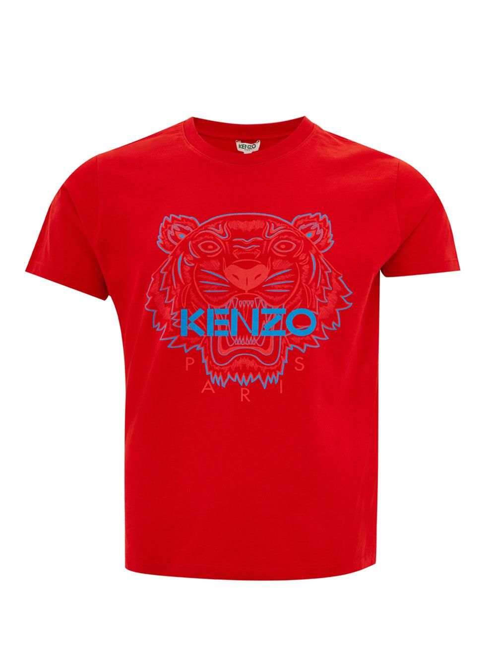 Kenzo Red Cotton T-Shirt with Front Tiger Print - Ellie Belle