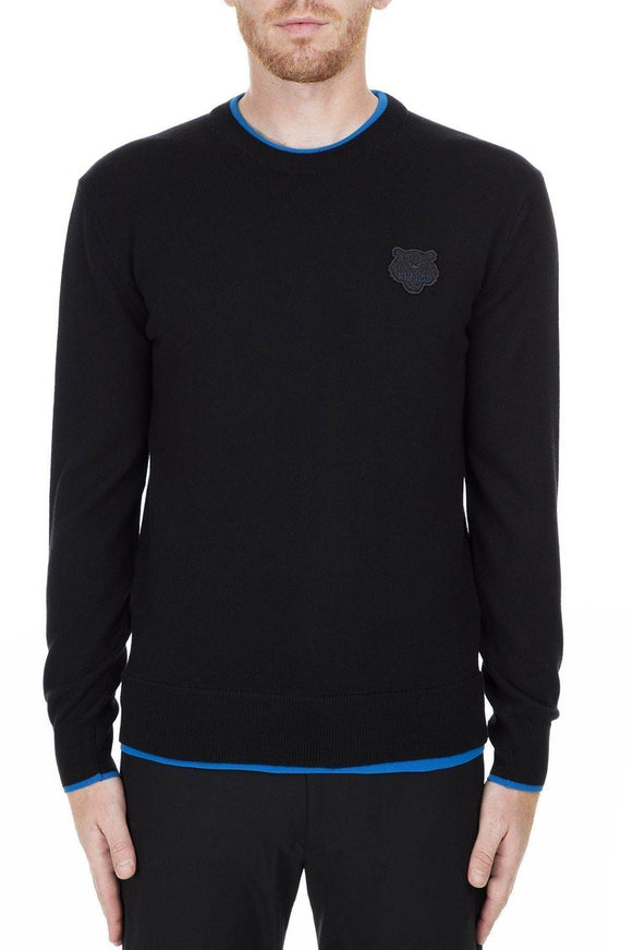 Kenzo Sleek Black Roundneck Sweater with Blue Accents - Ellie Belle