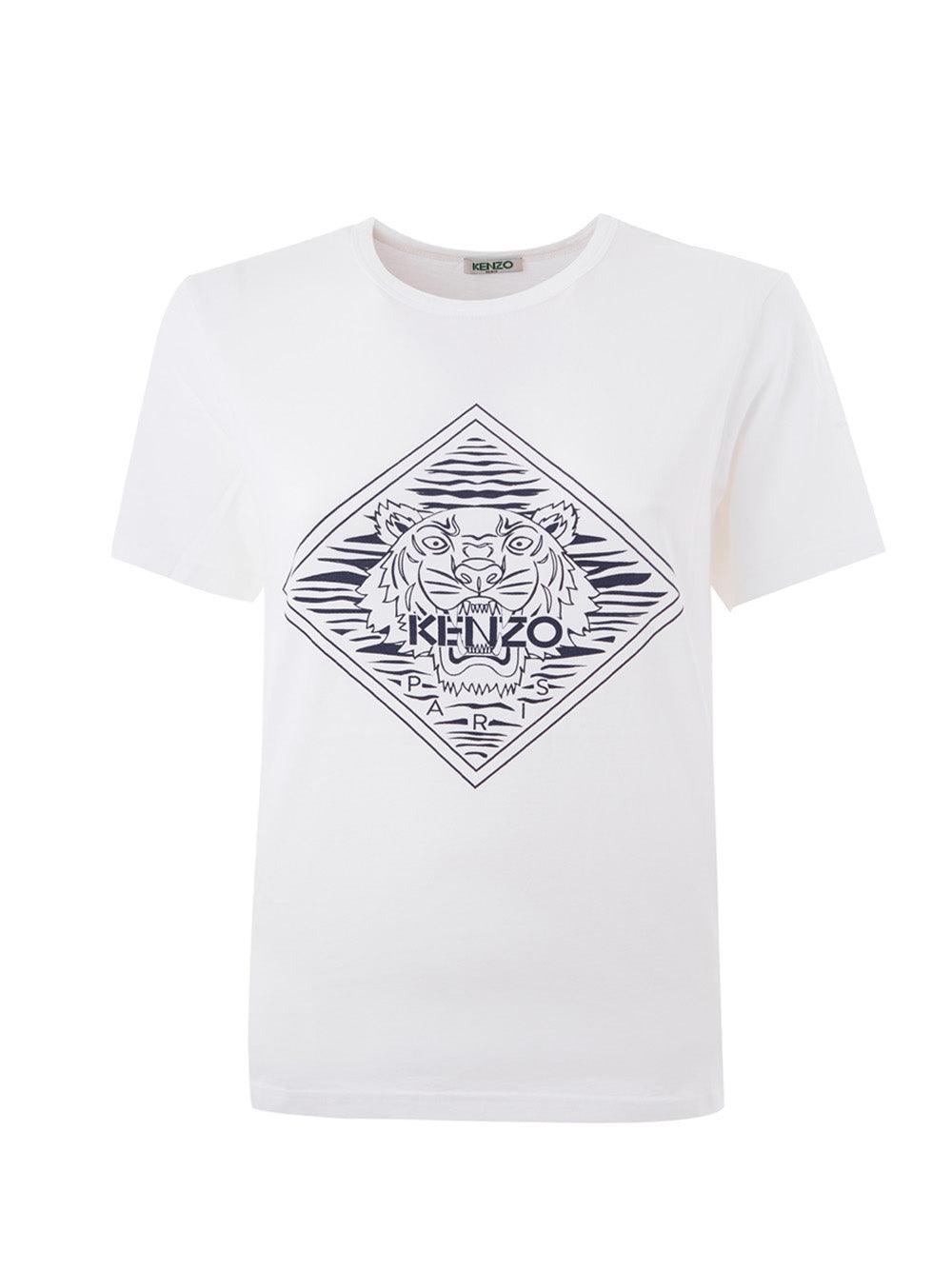 Kenzo White Cotton T-Shirt with Contrasting Front Logo - Ellie Belle