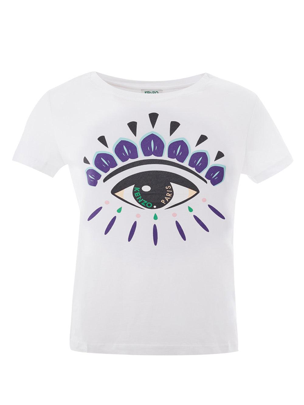 Kenzo White Cotton T-Shirt with Eye Contrasting Print - Ellie Belle