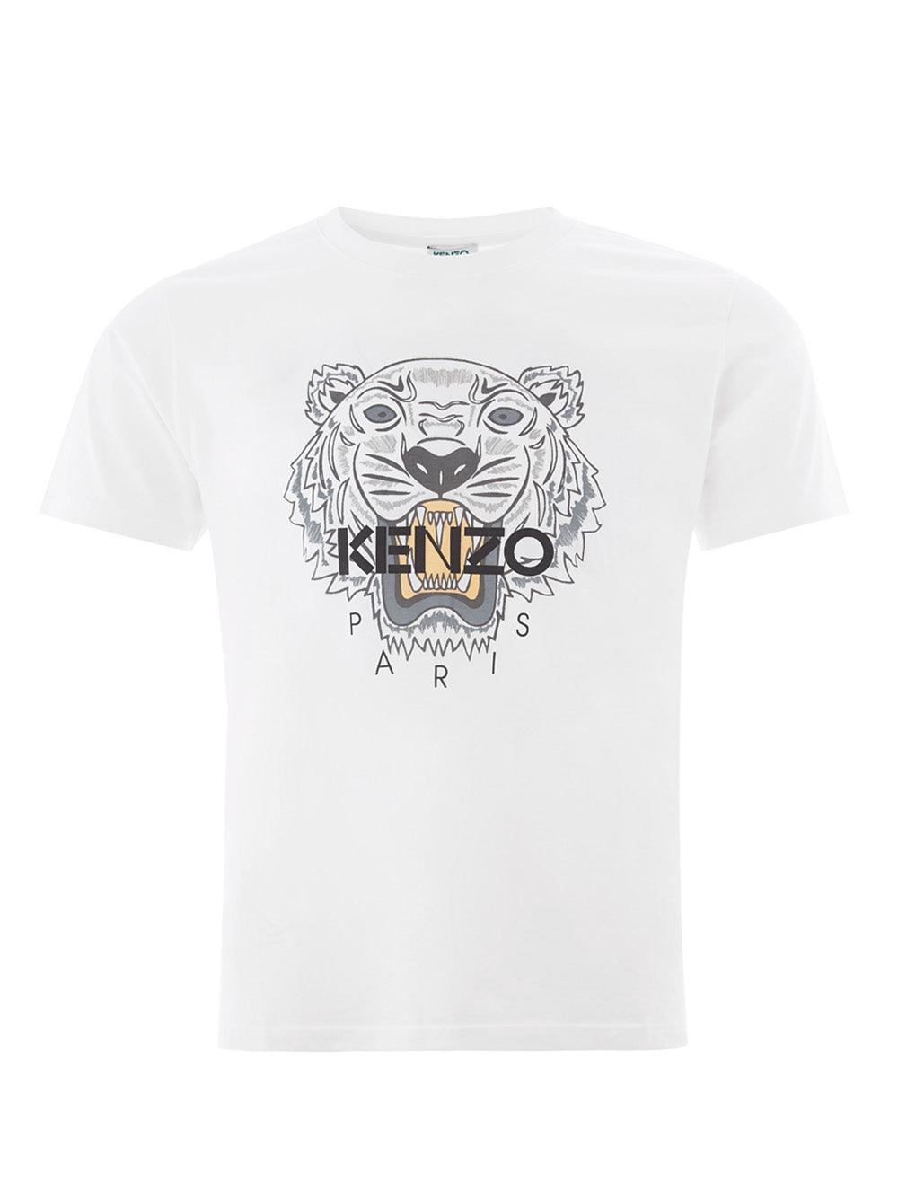 Kenzo White Cotton T-Shirt with Tiger Print - Ellie Belle