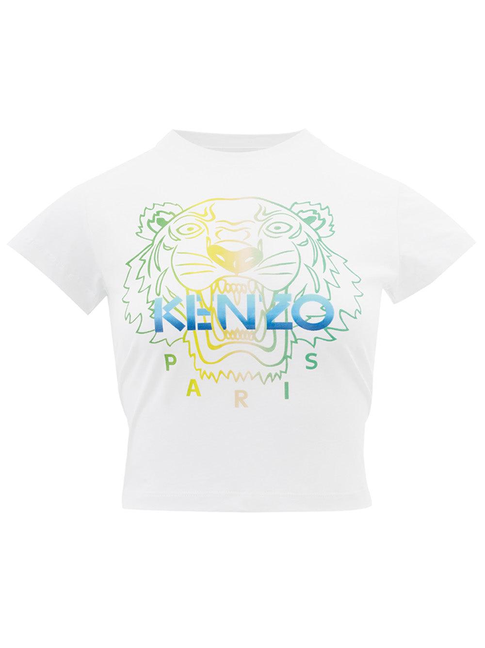 Kenzo White Cropped T-Shirt with Front Print - Ellie Belle