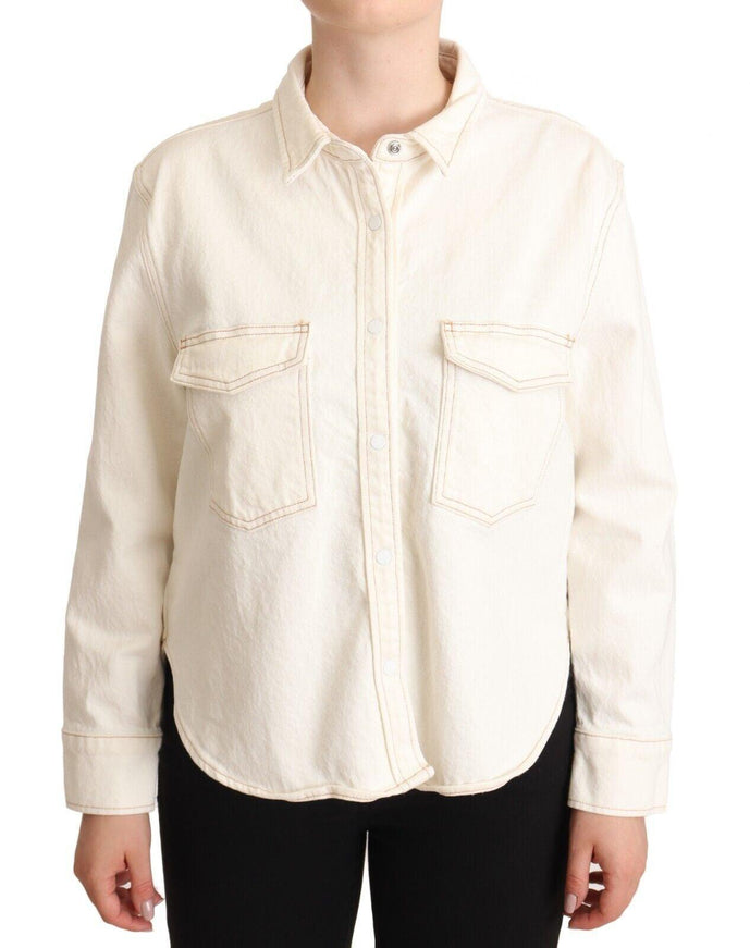 Levi's White Cotton Collared Long Sleeves Button Down Polo Top - Ellie Belle