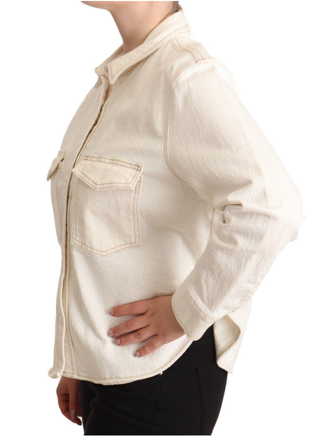 Levi's White Cotton Collared Long Sleeves Button Down Polo Top - Ellie Belle