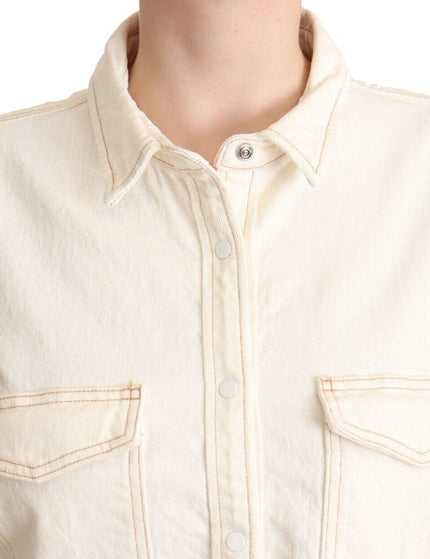 Levi's White Cotton Collared Long Sleeves Button Down Polo Top - Ellie Belle