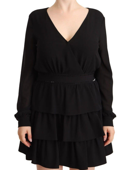 Liu Jo Black Polyester Long Sleeves V-neck Mini A-line Dress - Ellie Belle