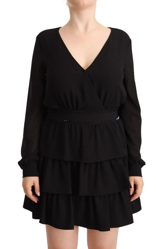 Liu Jo Black Polyester Long Sleeves V-neck Mini A-line Dress - Ellie Belle