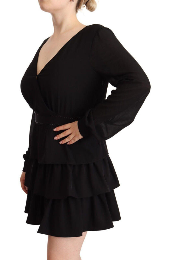 Liu Jo Black Polyester Long Sleeves V-neck Mini A-line Dress - Ellie Belle